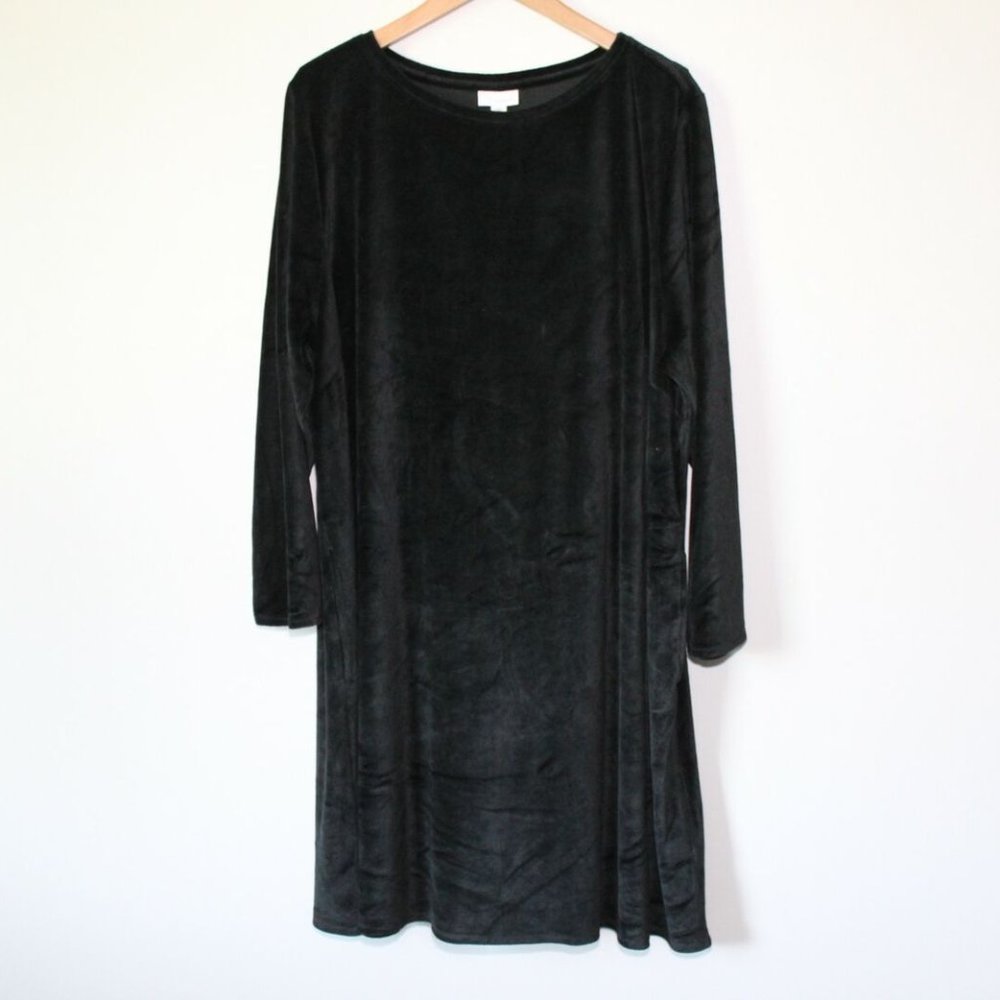 Pure J. Jill Long Sleeve Velvet Velour Dress Black Pockets Plus Size 3X H13093 - Picture 2 of 10